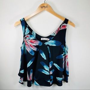 Buddy Love Cropped Flowy Boho Ruffle Sleeveless Tank Top Black Size Small